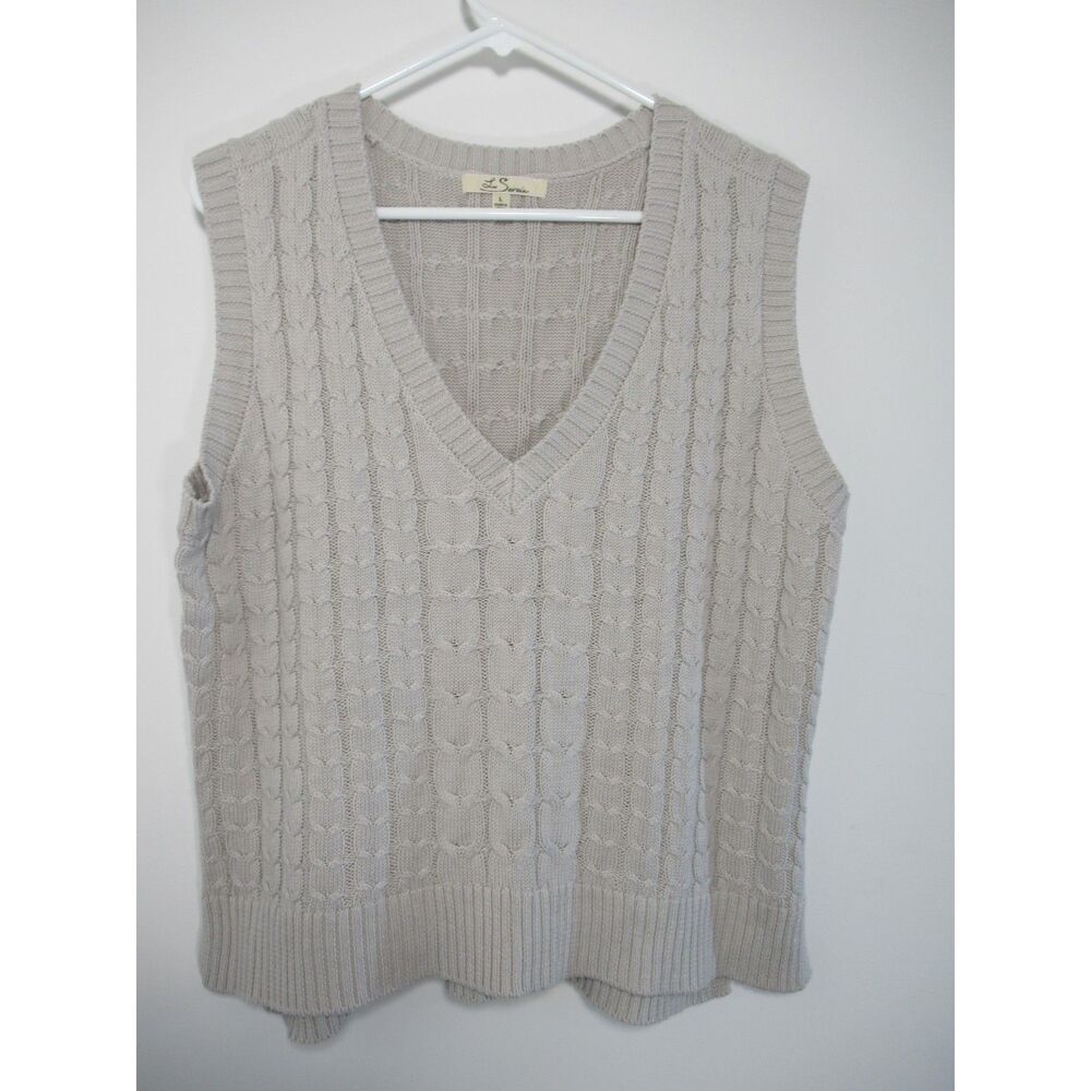 Les Sereia V-Neck Oatmeal Sweater Vest Size Large